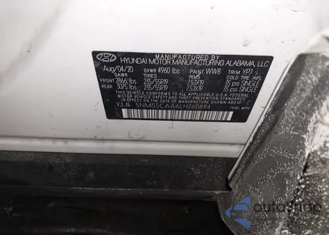 2020 Hyundai Santa Fe Limited 2.0T z USA, uszkodzony, nr VIN 5NMS5CAA6LH260894